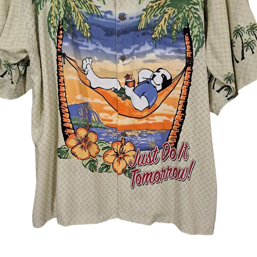 VTG 90s Big Dogs Hawaiian Camp Shirt XL Button Up Baggy Resortwear Travel Beach - Picture 4 of 10